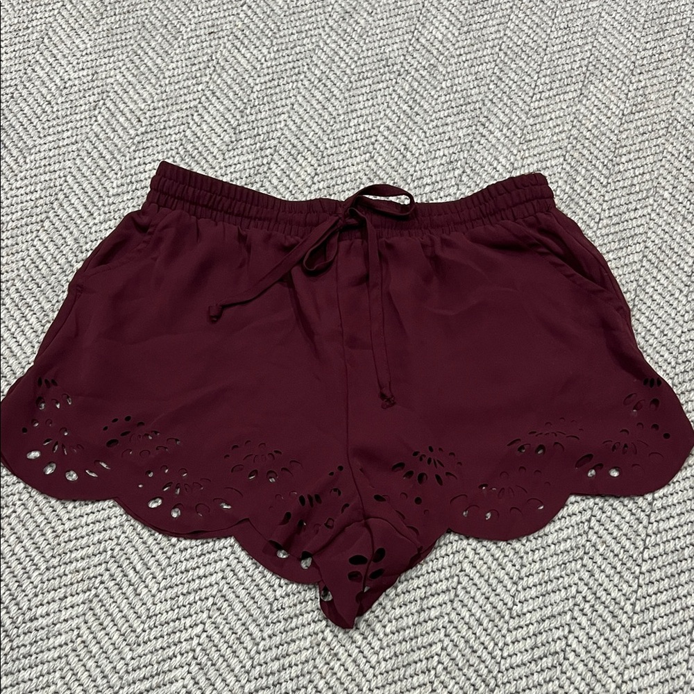 Brandy Melville Maroon Scalloped Hem Shorts
